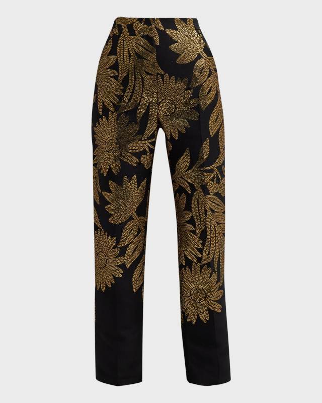 Grace Metallic Floral Embellished Straight Cropped Pants